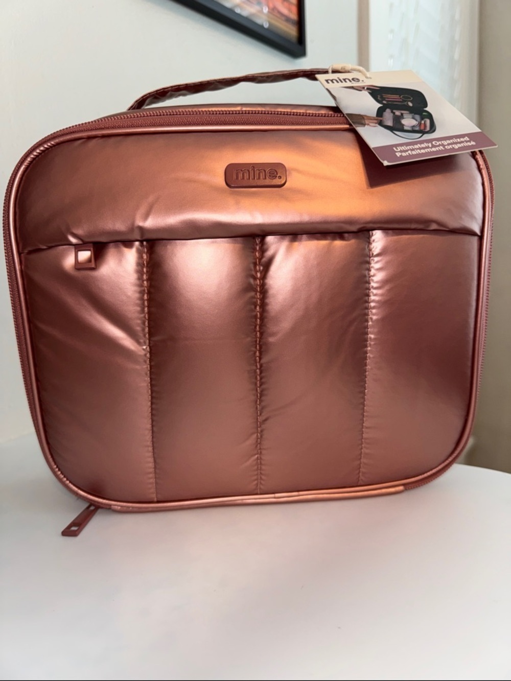 My Tagalongs Mine. Shimmering Rose Gold Puffer Cosmetic Makeup Case